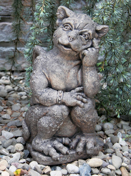 Thinking Gargoyle Statue Cement Garden Unique Sculpted Statuary